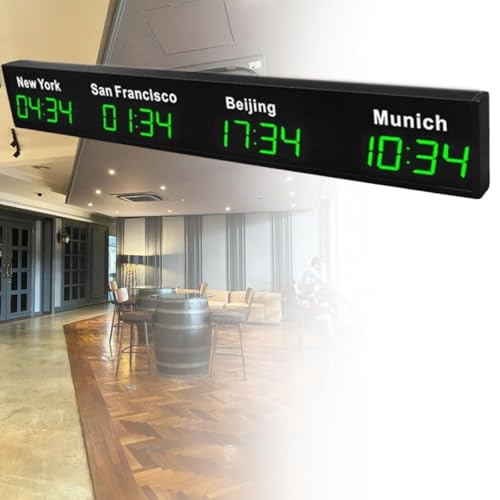 FHSLKXIM Grande Orologio Digitale Mondiale con Display Multifuso Orario, Luminosità Regolabile, Ideale per Hotel, Aziende E Aeroporti, 4City