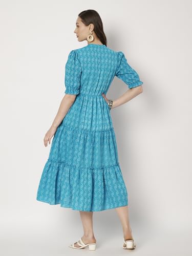Image of Dress for Women | One Piece for Women | Long Stylish Women Dress Fit & Flare Maxi Dress, Cotton Summer Calf Length Dress
