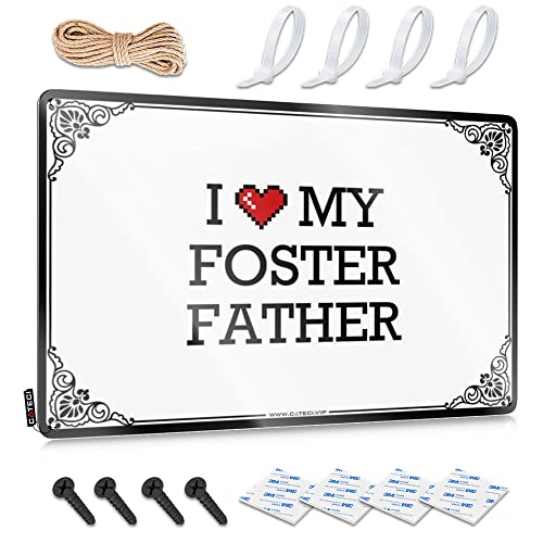 Letrero de metal divertido con texto en inglés 'I Love My Foster Father' (20 x 30 cm)