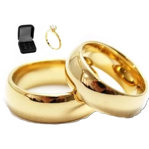 Alianças Par 8mm Italianas Anatomicas Banhadas a Ouro 24k com Anel Solitario e Caixa de Veludo Premium Casamento Noivado Namoro