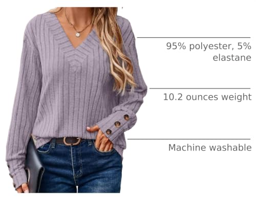 Image of Dokotoo Womens Tops V Neck Lightweight Sweater Fall Long Sleeve Top 2026 | Decorative Buttons, Soft Breathable Knit Material, Pullover Tunic Tops, Business Casual, Fall Outfits, Winter Clothing 2026