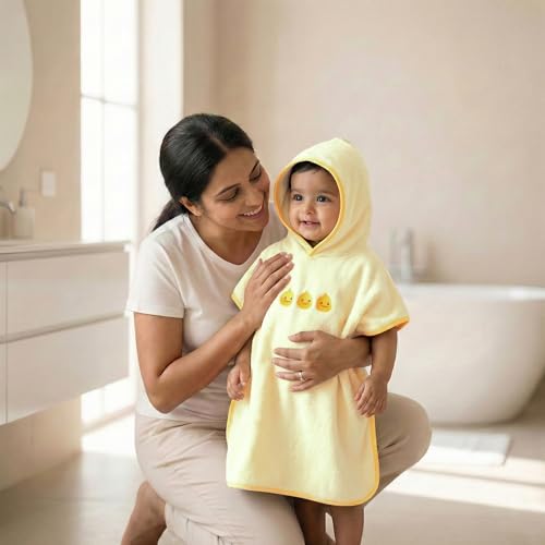 Image of Story@Home Poncho Towel for Kids with Hood 300 GSM-120 X 60CM Quick Dry Kids Towel |Soft Lightweight Baby Wrap for Beach|Pool Towel for Boys & Girls |Kids microfiber towels for bath -Light Yellow-Duck