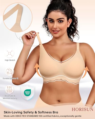 Image of HORISUN Wireless T Shirt Bra Seamless Push Up Bralette Full Coverage V Neck Comfortable Bras for Women