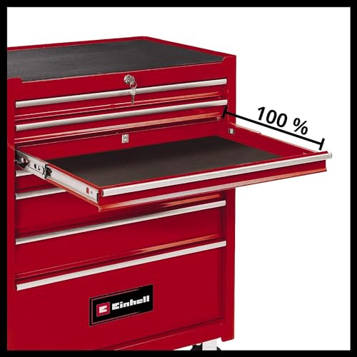 Einhell Werkstattwagen TC-TW 150 (bis max. 150 kg belastbar, 7 kugelgelagerte, voll ausziehbare und stabile Schubfächer, 4 große Leichtlaufräder, Interlock-System gg. Kippen)