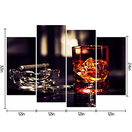 VVOVV Wall Decor - Brown Whisky In Cups With Ice Canvas Wall Art Print Wine Painting Framed Pictures Smoking Cigar Ashtray Poster Giclee Artwork Wall Decor Kitchen Bar - Image 5