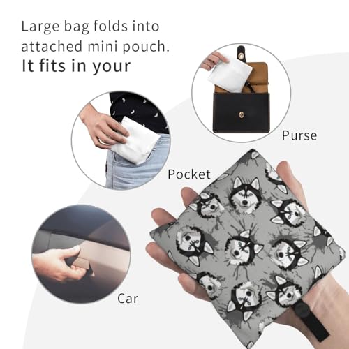 Sac d'épicerie réutilisable pliable husky lot de 3 cabas gris et noir - 2