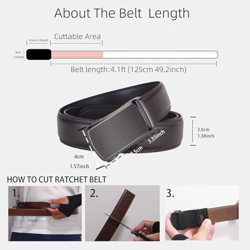 Image of Mens Black Belt Leather Ratchet Belts for Men Adjustable Men's Belts for Dress Casual with Gift Box, Trim to Fit