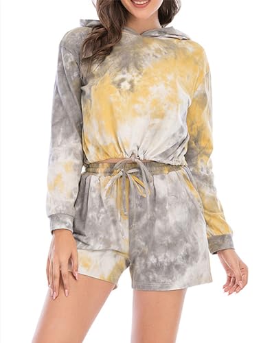 Pyjama tie dye femme ensemble décontracté deux pièces avec capuche et shorts de salon