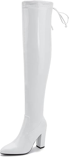 Botas por encima de la rodilla para mujer, tacón grueso, con cremallera, sexy, puntiaguda, con cordones, botas altas