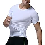 Celucke Herren Funktionsshirt Kurzarm Kompressionsshirt T Shirts Männer Rundhalsausschnitt Sport Shirt Laufshirt Trainingsshirt, Atmungsaktiv Schnelltrocknend Compression Stretch (Weiß, XL)