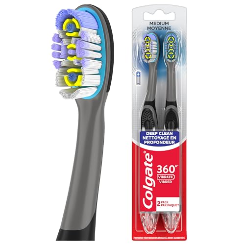 Colgate 360 Vibrate Deep Clean Battery Powered Electric Toothbrush, Medium Bristle Toothbrushes Powered By Sonic Technology, 2 Pack, Includes 1 AAA Battery