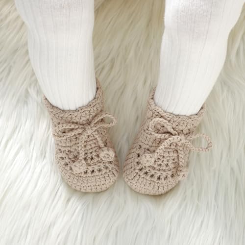 Hadetoto Baby Booties Hand Crochet Knit Cotton Bootie Soft Cozy Warm Socks Shoes Newborn First Walkers for Infant Boy Girl3