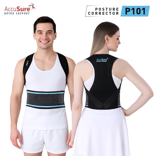 Image of AccuSure Nylon P101 Posture Corrector Belt Universal Size Fit For All | Adjustable Back & Shoulder Brace For Adults | Pain Relief, Spine Alignment & Improved Posture | Breathable & Comfortable Support