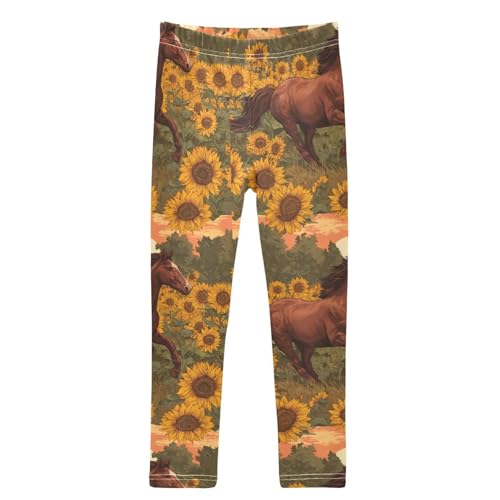 Boccsty Cute Brown Horse Sunflowers Girls Leggings Kids Yoga Pants Dance Active Tights 4T