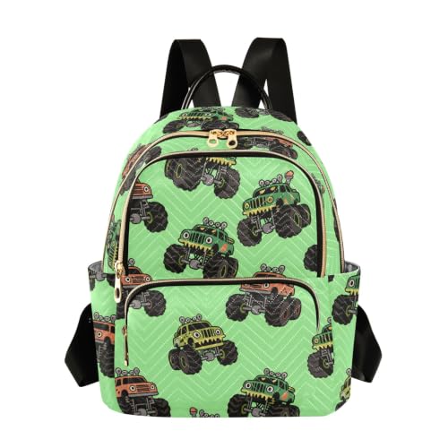 Sac à dos femme sécurisé et antivol à motif camion vert pour voyager sereine