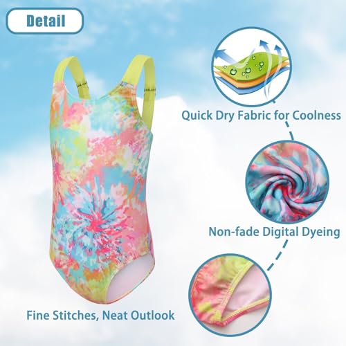Image of Girls One Piece Swimsuits Tie Dye Bathing Suit for Girls Hawaiian Swimwear 3-16 Years