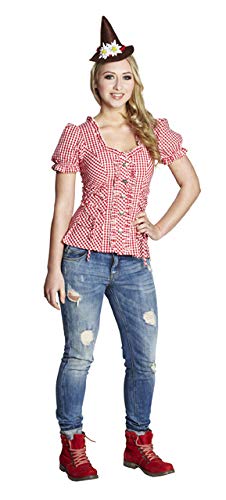 Dirndl Bluse Damen Rot-Weiß Karo | Oktoberfest Bluse Mit Knöpfen | Traditionell & Bequem