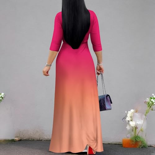 Image of PinkPatty Women's Plus Size Maxi Dresses Casual Flowy 3 /4 Sleeves Dress Printed Vacation Dress for Daily Wear with Belt
