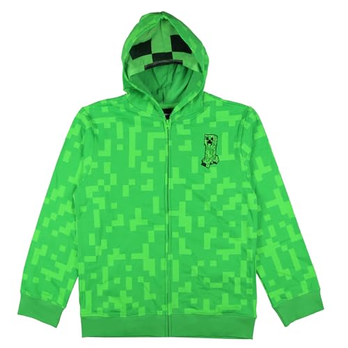 Minecraft Jacket Boys Creeper Fleece Gamer Zip Up Hoodie (4/5) Green