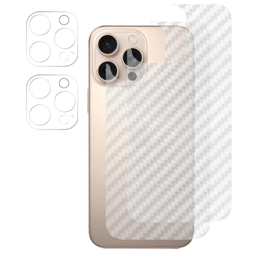 Pellicola Protettiva Retro per iPhone 16 Pro per 16 Pro Fotocamera+Retro 2+2 Pezzi Struttura in Fibra di Carbonio Anti-Impronta Anti Graffio Alta Definizione