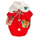 ISUPY 犬服 クリスマス セーター 秋冬 いぬのふく 犬の服 ドッグウェア ニットセーター 小型犬 中型犬 可愛い コート ジャケット 暖かい 防寒 ペット 猫用 トイプードル チワワ 洋服 お散歩 (レッド＆ホワイト, S)