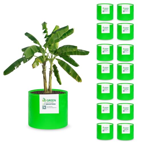 Image of HDPE Grow Bags for Plants 12X9 Inch (Pack of 15) | 260 GSM Heavy Duty UV-Protected Round Green Colour Plant Bags for Terrace and Vegetable Gardening | Strong & Reusable|