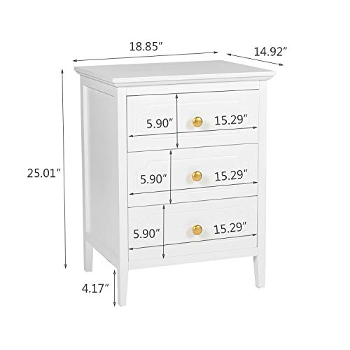 YIGOBUY 3 Drawer Nightstand White Side Table 19" Bedroom Night Stands End Table for Living Room Bedroom with Storage 1 Set Furniture - Image 2