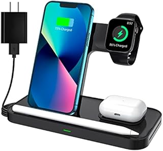 KKM Wireless Charger,15W 4 in 1 Fast Charger Station For iPhone 14/13/12/XR/X/8 series/iWatch 1-7/AirPods/Samsung S22/S21/S20/S10,Tidy Storage(iWatch Charging Cable Not Included)