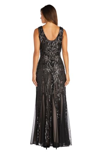 Image of R&M Richards Women's Luxurious Sequin Embellished Gown | V-Neck Formal Beaded Maxi Dress W /Contrast Lining & Godet Skirt