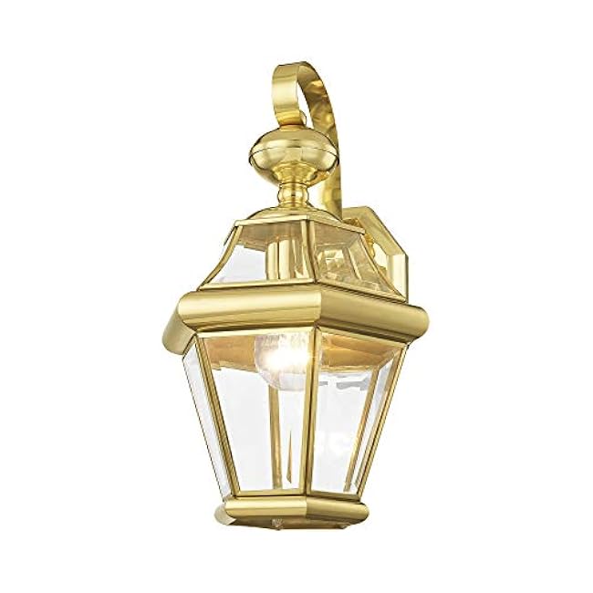 Livex Lighting 2161-02 Outdoor Wall Lantern with Clear Beveled Glass Shades, Polished Brass
