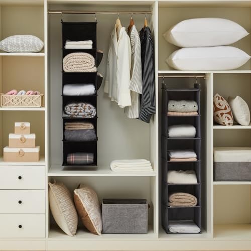 YOUDENOVA-Hanging-Closet-Organizer-and-Storage-6-Shelf-Black-Breathable-Fabric-2-Side-Pockets-Clothes-Organizer-Hanging-Shelves-Closet-Storage-College-Dorm-Room-Essentials-for-Guys