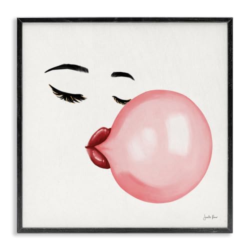 Glamorous Face Bubble Gum Bold Lips, 12 x 12 Inch Framed Giclée Print