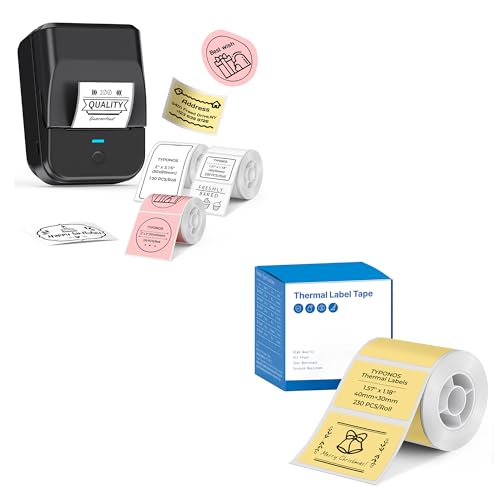 Image of PM240 Label Maker with 3 Rolls Labels, Bundle with 1 Roll Yellow Label, 1.57'' x 1.18'' (40x30mm), 230 Labels /Roll, 2 inch Bluetooth Label Printer, Waterproof Labels for Business Office Home