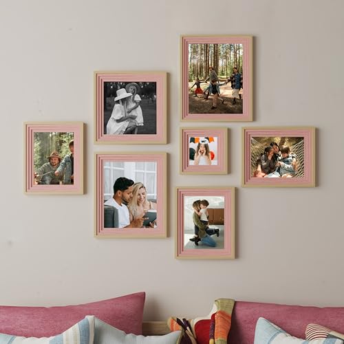 Image of Art Street Pink Collage Photo Frame Set for Wall Decor | Multi Size Wooden Picture Frames Gallery Wall Set for Family Photos | Modern Wall Photo Frames for Living Room, Bedroom & Home Decoration