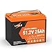 48V 25Ah LiFePO4 Battery, 51.2V Deep Cycle Lithium Battery, BCI Group 24 Size, Built-in 50A BMS, Up to 2560W Power with 15000 Cycles & 10-Year Lifespan for Trolling Motor, RV, Solar Power, Off Grid