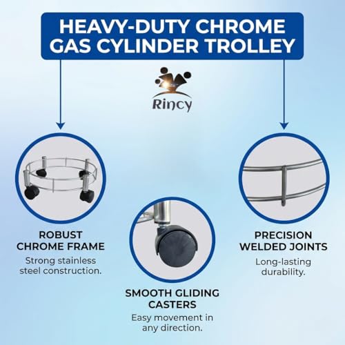 Image of Rincy 2 Pic Heavy Stainless Steel LPG Cylinder Trolley - 4-Wheel Kitchen Gas Stand for Smooth Movement (Heavy Gas Stand 2 Pcs)
