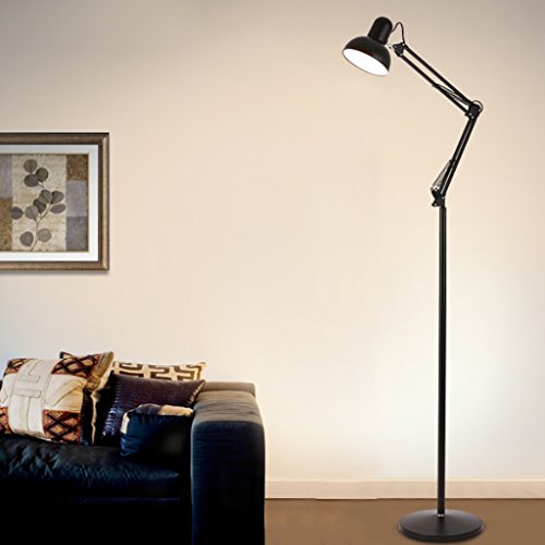 Lampadaire pliable noir en métal E27 au design long bras de pêche pour salon moderne