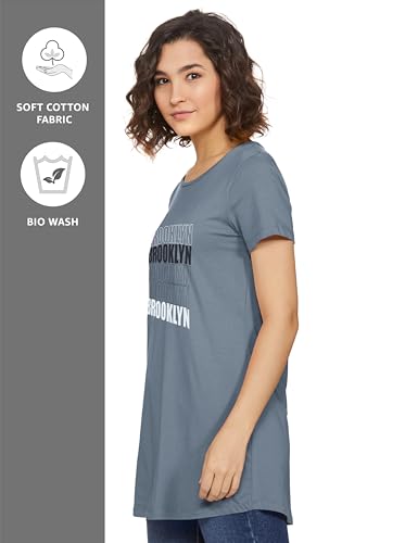 Image of Amazon Brand - Symbol Women's Cotton Stretch Half Sleeve Round Neck Regular Fit T-Shirt (Tunic Length)