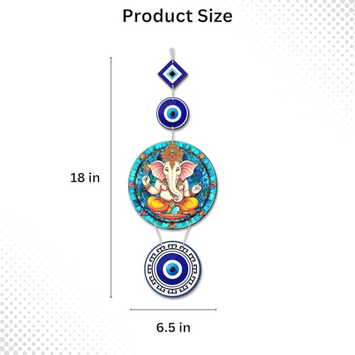 Image of Camin Lord Ganesha Wooden Wall Hanging - Indian Home Decor, Wooden Ganesh Ji Artwork for Wall Decoration, Perfect for Diwali or Housewarming Gift Evil Eye Protection- 18 X 6.5 inch (Ganesh Ji Wall Hanging, Multi-colour, Standard)