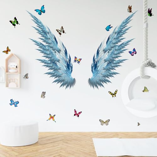 Vinilo Decorativo Alas de Ángel Azul y Mariposas miniatura 2