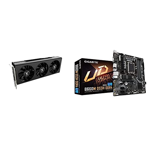 XFX Speedster QICK308 Radeon RX 6600 XT Black Gaming Grafikkarte mit 8GB GDDR6 HDMI 3xDP, AMD RDNA™ 2 (RX-66XT8LBDQ) &amp; Gigabyte B660M DS3H DDR4 1815584