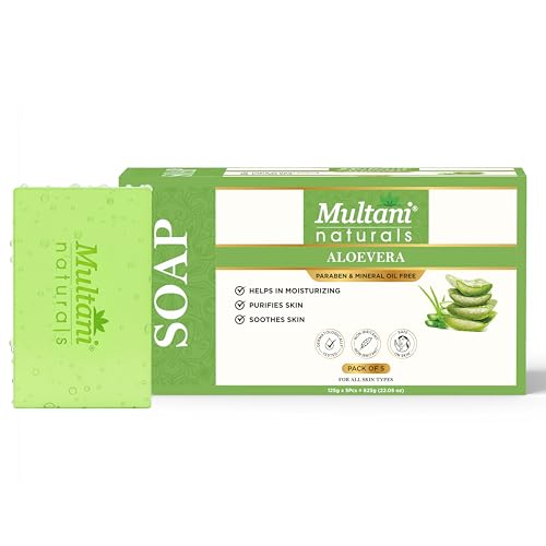Image of Multani Natural Aloe Vera Soap For Bath (125 Gm - Pack Of 5) | Helps In Reducing Acne | For Deep Hydration & Glow | For Pigmentatio & Sun Damage | Helps Rejuvenate Dull & Tired Skin | Paraben Free | Clinically Tested | For All Skin Types | Soap Bar For Men & Women