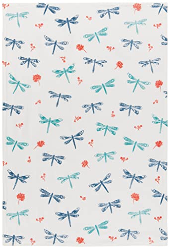 Image of Now Designs Floursack Kitchen Towels Quick Dry Cotton Hand Towel Set, 3 Count, Dragonfly, 20 x 30 in