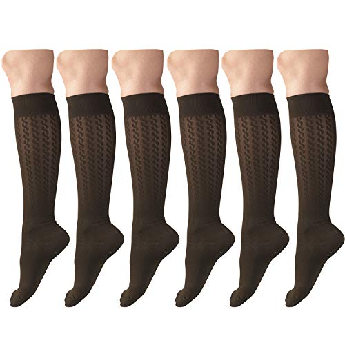 Image of Compression Socks, 15-20 mmHg, Women's Dress Socks, Knee High Over Calf Length Brown Medium (6 Pairs)