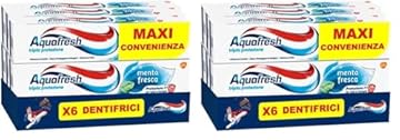 Aquafresh Tripla Protezione, Dentifricio 3 in 1 per tutta la Famiglia, Denti Forti, Gengive Sane, Alito Fresco, Sapore Menta Fresca, Maxi Pacco 6 Dentifrici x75ml – 450ml (Confezione da 2)