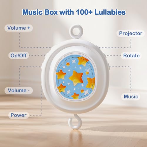 Baby Mobile Babybett, Mobile Baby mit 100+ Musik und Projektion, Baby Mobiles elektrisch für Bett, Perfekte Geschenk Für Mädchen(Einhorn)