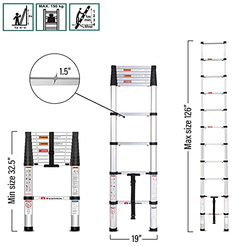Toolitin Telescoping Ladder,10.5Ft One Button Retraction Aluminum Telescopic Extension Ladder,Soft Close Design Extendable Ladders Portable For Household Daily Or Rv Work,330 Pound Capacity #TOP1