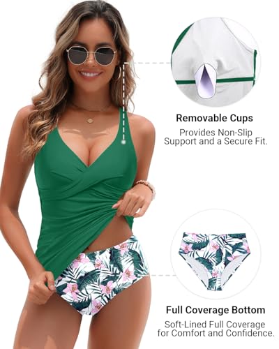 Image of Yonique Plus Size Tankini Swimsuits for Women Blouson Tankini Tops with Swim Shorts Two Piece Bathing Suits