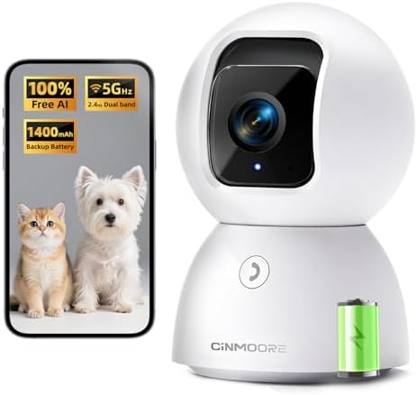 3K 5G Wi-Fi Security Camera Indoor, Backup Battery for Power Outa...