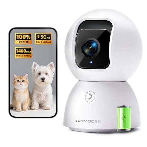 3K 5G Wi-Fi Security Camera Indoor, Backup Battery for Power Outage Protection, Free AI Tracking Facial ID, 5MP Pet/Dog Camera w/ Speaker & Phone App,